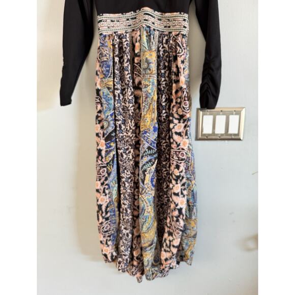 Anthropologie Floral Embroidered Deep V Neck Maxi Dress Floral Paisley Size 0 - Picture 8 of 12